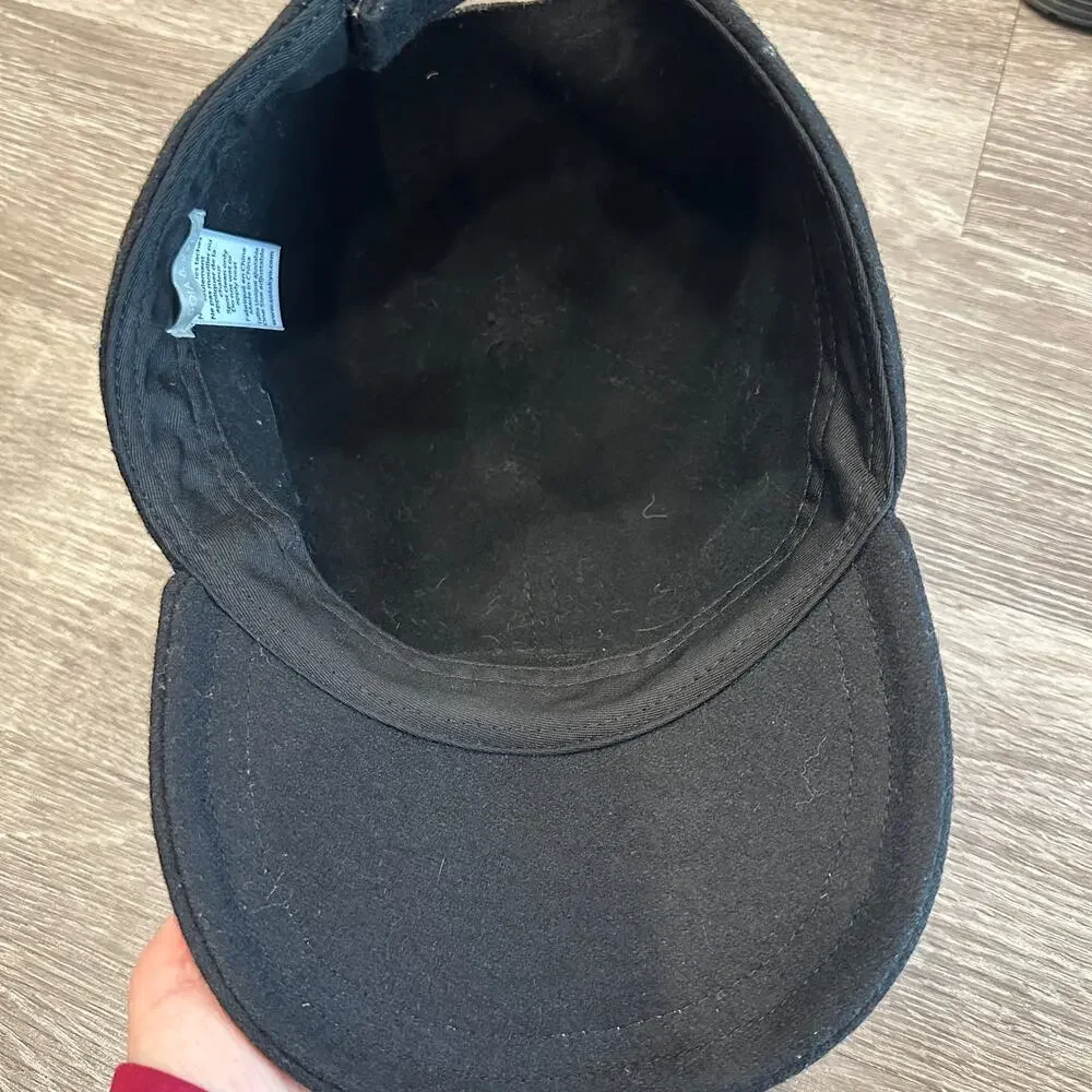Soia & Kyo Black Felt Wool Marlow Riding Cap Asiatic Raccoon Fur Heritage Preppy